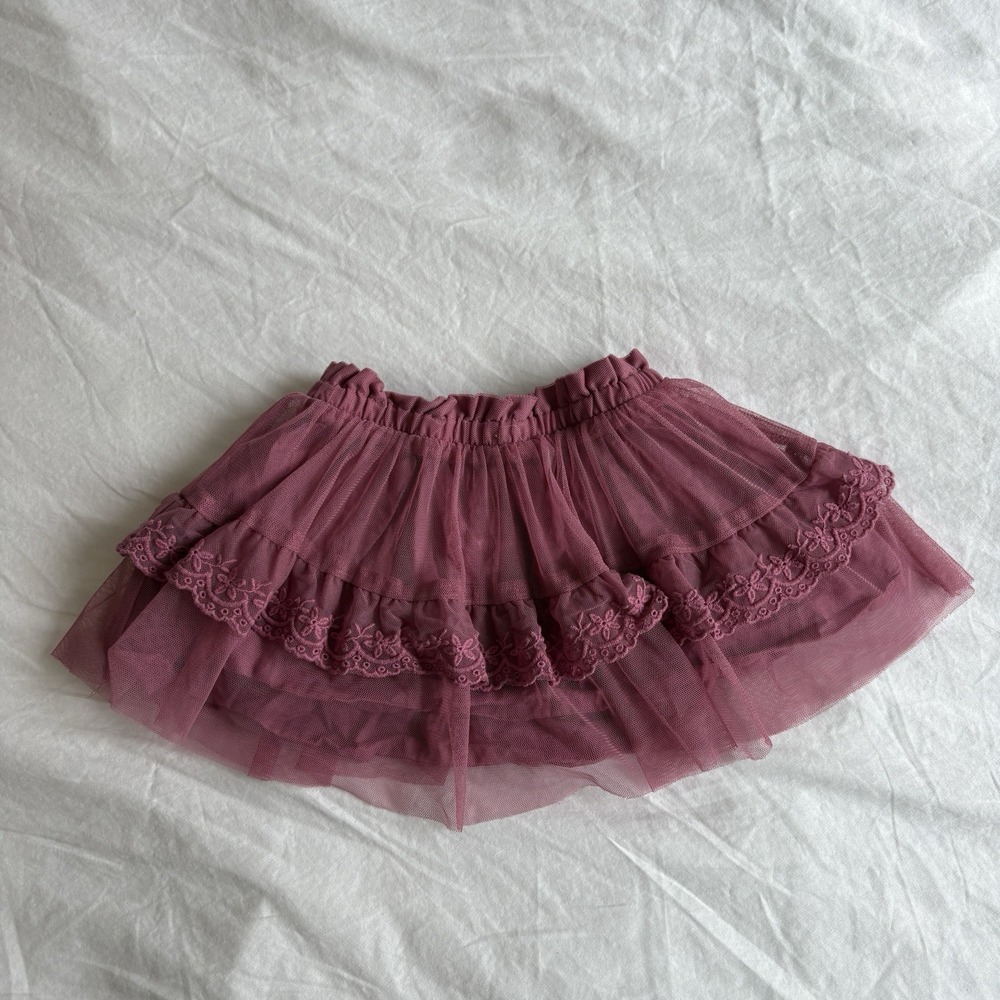 baby B'gosh Pink Girls Tutu Skirt 12M Tulle Lace Ruffle Pull-On Elastic Waist‎